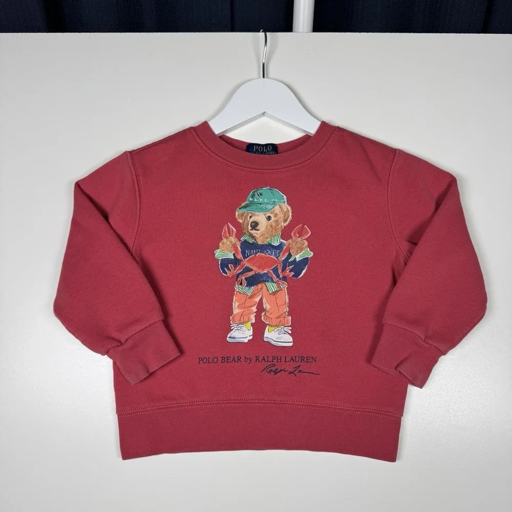 POLO RALPH LAUREN Polo Bear Sweatshirt Red - Crab Fishing - Size ?    13